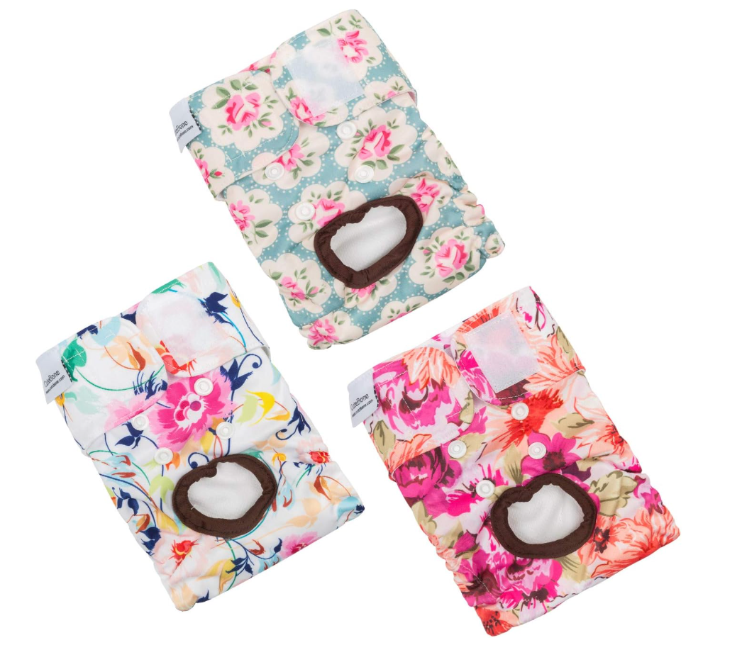 CuteBone Dog Diapers Female Washable Small Medium Large 3 Pack Reusable Doggie Diapers Puppy Period Pants for Doggy Heat Cycle Peeing D14S