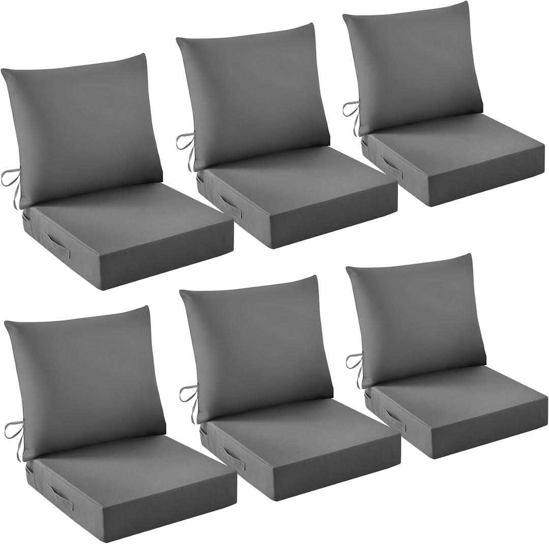 Outdoor Chair Cushions, 24 x 24 Inch Outdoor Cushion for Patio Furniture, Patio Chair Cushion, Waterproof & Fade Resistant Deep Patio Furniture Cushions Set with Handle and Ties, Dark Grey (Set of 6), 24*24+5.75/25*22.5