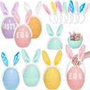 Fovths 6 Pack Giant Easter Egg 8 Inch Plastic Fillable Jumbo Eggs with Bunny Ear Handles Large Easter Egg Containers Colorful Egg Shaped Buckets for Easter Eggs Hunt DIY Surprise Party Decoration