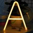 ENUOLI Warm White Neon Letter Sign Night Lights Battery or USB Operated LED Alphabet Neon Art Lights Wall Decor Light up Words for Wedding Birthday Party Christmas Home Bar Decoration (A)