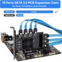 PCI-E X1 to SATA 3.0 Controller Card, 10-Port SATA III 6Gbps Expansion Cards, Supports PCI-Express (1X 4X 8X 16X) Slot, Support SSD and HDD, for Windows/XP/MAC/Linux