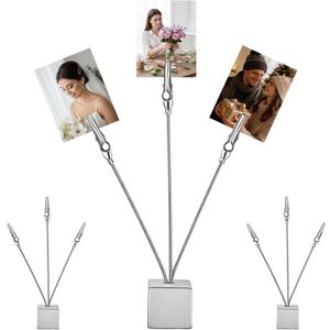 3Pack Silver Picture Tree Holder Square Base, 3-Branch Gift Card Holder, Elegant Gift Card Tree for Home, Office Decor