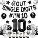 Holkcog Black 10th Birthday Decorations, Out Single Digits I’m 10 Banner, Cheers to 10 Years Party Supplies, Number 10 Ballons, Black 10th Birthday Cupcake Toppers, Ten Years Gifts for Boy Girl