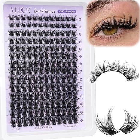 ALICE Lash Clusters Wispy Eyelash Clusters 10-18mm 168pcs Cluster Eyelash Extensions Natural Volume Lash Extensions DIY Individual Lashes with Soft Thin Band