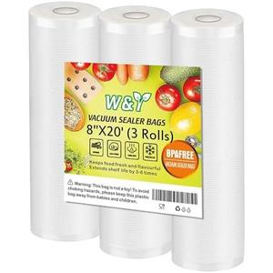 Vacuum Sealer Bags - 8" x 20' (3 Rolls) - Commercial Grade Sous Vide & Food Saver Rolls, Reusable & Resizable, Puncture Protected, Ideal for Cooking & Freezer Storage