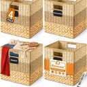 Storage Basket, 13x13x13 Inch Storage Cubes, Water Hyacinth Wicker Basket for Storage, Handmade Woven Baskets for Organizing, Set of 4 Wicker Storage Baskets for Shelves