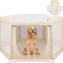 58.3"x58.3"x29.9" Large Dog Playpen Indoor, Extra Tall Puppy Playpen with Removable Roof, Sturdy Fabric Dog Pen for Medium to Large Pets, Spacious Hexagonal Pet Playpen Indoor for Comfort & Security