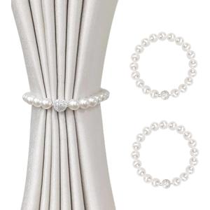 2 x Magnetic Curtain Tiebacks, Curtain Holders for Bedroom Decor, 2 Pack Pearl Curtain Tiebacks for Home, Office, Window Decoration(White)