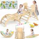 Pikler Triangle Set with Cushion 9 in 1 Climbing Toys for Toddlers 1-7 Indoor Baby Climbing Gym Toddler Montessori Toys Wooden Climbing Toys with Maze Toys, Shape Sorting Toys, Dinosaur Car, Size: Ages 1-7