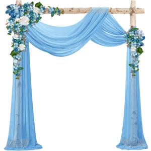 VOK Blue Wedding Arch Draping Fabric Chiffon Fabric, 29in x 18Ft Sheer Chiffon Outdoor Curtain for Wedding Ceremony Birthday Party Decoration (Blue,1 Panel)