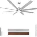 Minislak 72Inch Large Brushed Nickel Ceiling Fans with Light and Remote Control,8 Wooden Blades,6-Speeed,3CCT,Quiet Reversible DC Motor,Indoor Outdoor Ceiling Fan for Patio/Living Room/Garden