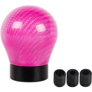 Carbon Fiber Shift Knob Pink Round Ball Car Universal Gear Shifter Knobs with 3 Adapters