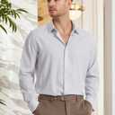 3 x Men's Dress Shirts Solid Wrinkle-Free Long Sleeve Button Down Shirt Regular Fit Formal Shirts (Gray, M)