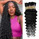 Human Braiding Hair 12A Deep Water Wave Bulk Human Hair 75g 18 Inch No Weft 10 Braids Per Pack Wet and Wavy Braiding Natural Black