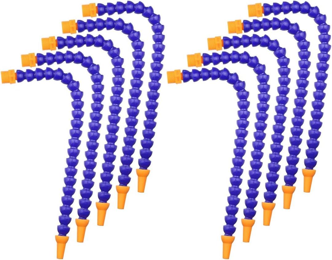 Pack of 10 Round Nozzle 1/4PT Flexible Oil Coolant Pipe Hose Blue Orange