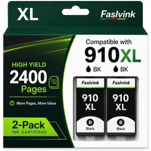 Compatible for HP 910XL Black 2 Pack Replacement for HP 910 XL Black Ink Cartridges High Yield Compatible with HP OfficeJet Pro 8020 8025 8028 8030 8035 8010 8015 Series Printers