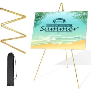 DANMO Easel Stand for Wedding Sign Poster 63'' Instant Display Floor Adjustable Metal Art Easel Gold