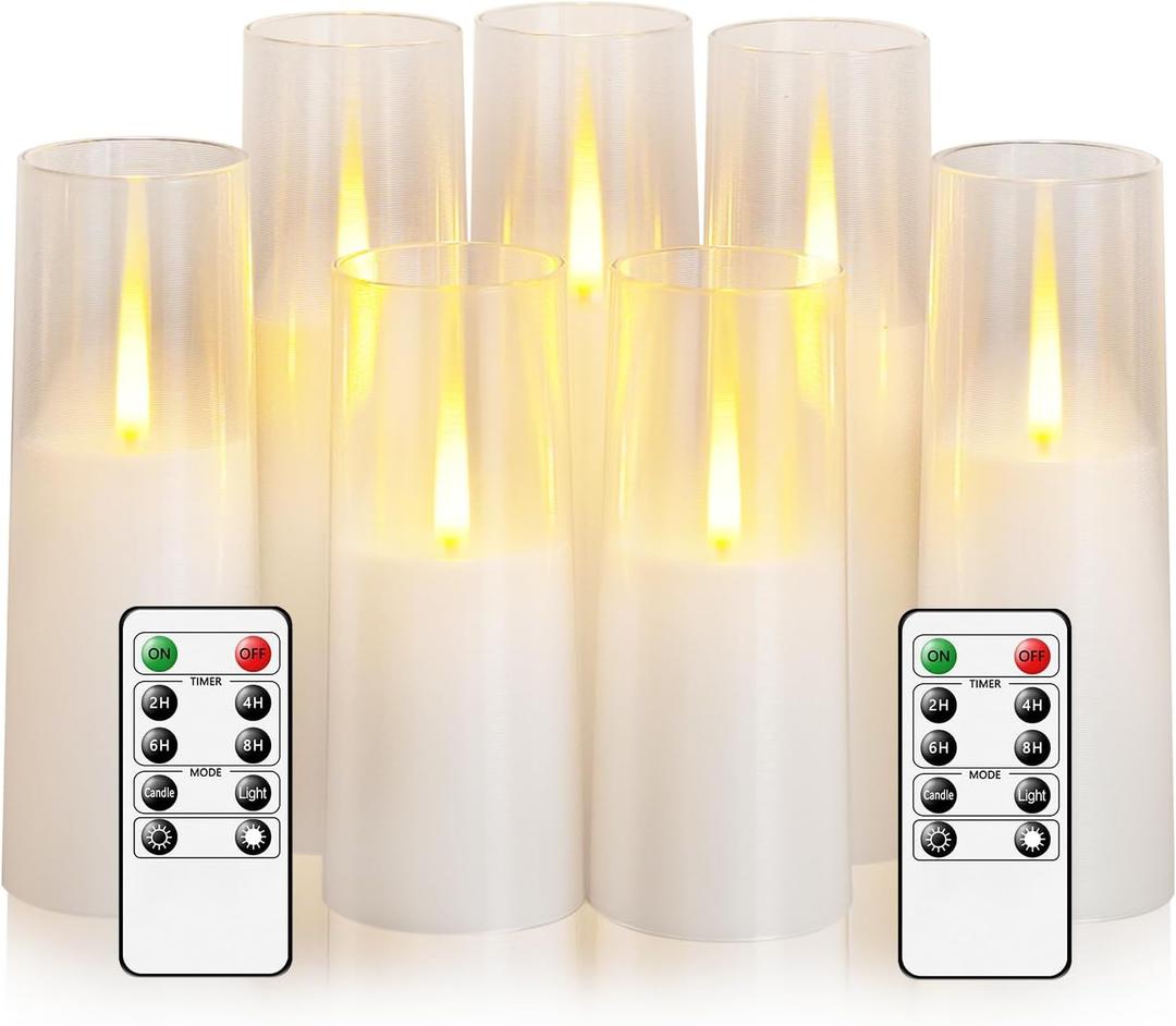 Flameless LED Candles Upgraded Realistic Flickering Flame,7Pcs Battery Operated Candles with Remote Timers,LED Pillar Candles for Home Decor,Christmas,and PartiesWhite