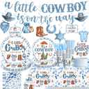 161pcs Cowboy Baby Shower Decorations Include Plates and Napkins Set, Banner, Hanging, Tablecloth, Cake Topper, for Cowboy Rodeo and Western Baby Shower, Serves 25