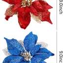 9 Inch Large Glitter Royal Blue Poinsettia Christmas Tree Ornaments Wedding Artificial Flowers Decorations Pack of 12