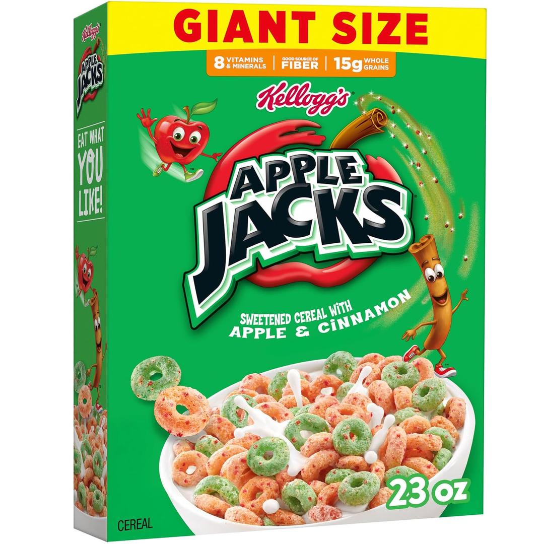 Kelloggs Apple Jacks Breakfast Cereal, Kids Snacks, Family Breakfast, Giant Size, Original, 23oz Box (1 Box)