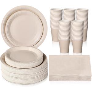 50ct Disposable Paper Plates Cups and Napkins Party Supplies Serve 50 Guests Disposable Paper Dinnerware Set for Birthday Wedding Baby Shower Family Picnic