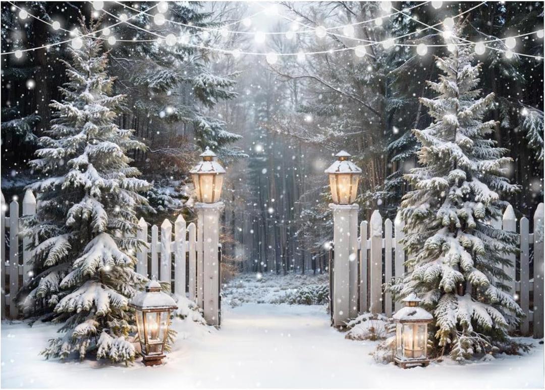 Christmas Winter Photography Backdrop for Kids Winter Wonderland Snow Forest Background Decor, 82.7"x59" Xmas Photo Backdrop Forest Scene Holiday Party Banner Portrait Photo Booth Props