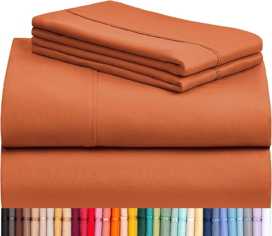 LuxClub 4 PC Queen Sheet Set, Queen Size, Deep Pockets 18" Wrinkle Free Cooling Sheets Machine Washable Hotel Bedding Silky Soft - Autumn Orange Queen
