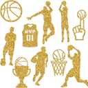 Fuutreo 100 Pcs Basketball Cut Outs Madness Sports Table Topper Double Sided Birthday Party Decorations Sports Paper Cutouts Toppers for Basketball Birthday Party Favors Supplies(Gold)
