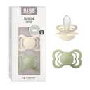 BIBS Pacifiers - Supreme Collection | Symmetrical Nipple | Silicone | Made in Denmark | Set of 2 Ivory/Sage Color Premium Soothers | Size 6-18 Months
