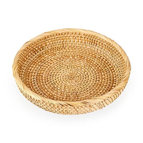 Hipiwe Small Round Keys Basket Bowl for Entryway 8.6" Hand-woven Wicker Storage Basket Rattan Decorative Basket Fruit Candy Cake Food Serving Baskets Tray for Keys, Wallet, Cell Phone