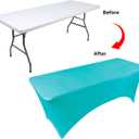 BDDC 4ft Table Cover Fitted, Turquoise Spandex Table Covers, Washable and Wrinkle Resistant Stretch Tablecloths Rectangle for Events, Wedding, Banquets, Parties