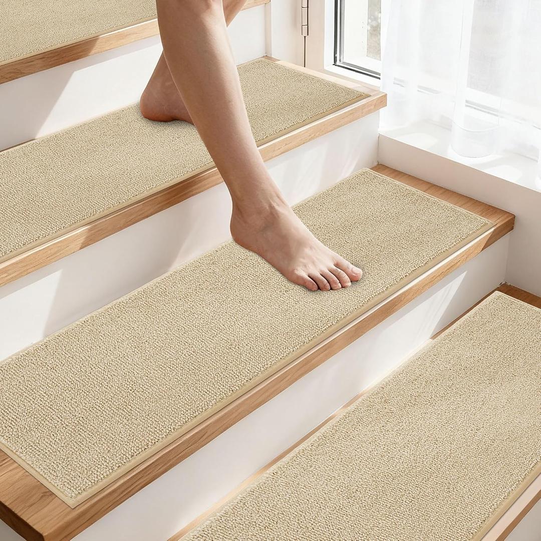 COSY HOMEER Stair Treads Non-Slip Carpet Stair Treads for Wooden Steps,15Pc | 28"x9" Soft Stair Rugs with TPE Backing Indoor Stair-Runner Rugs for Kids Elders & Pets,Warm Beige