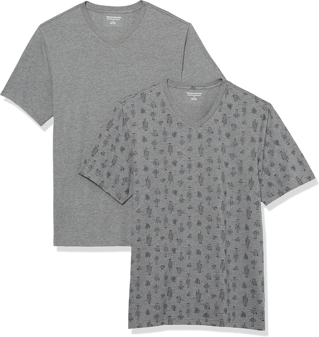 Amazon Essentials Men's V-Neck Short-Sleeve T-Shirts, Pack of 2 (S)