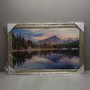 Mountain Lake Canvas Wall Art: Woodland Picture Landscape Painting Nature Forest Scenery Reflection Artwork Rustic Pine Tree Scenic Print Wilderness Photography for Bedroom Living Room Home Office (24"L x 16"W)