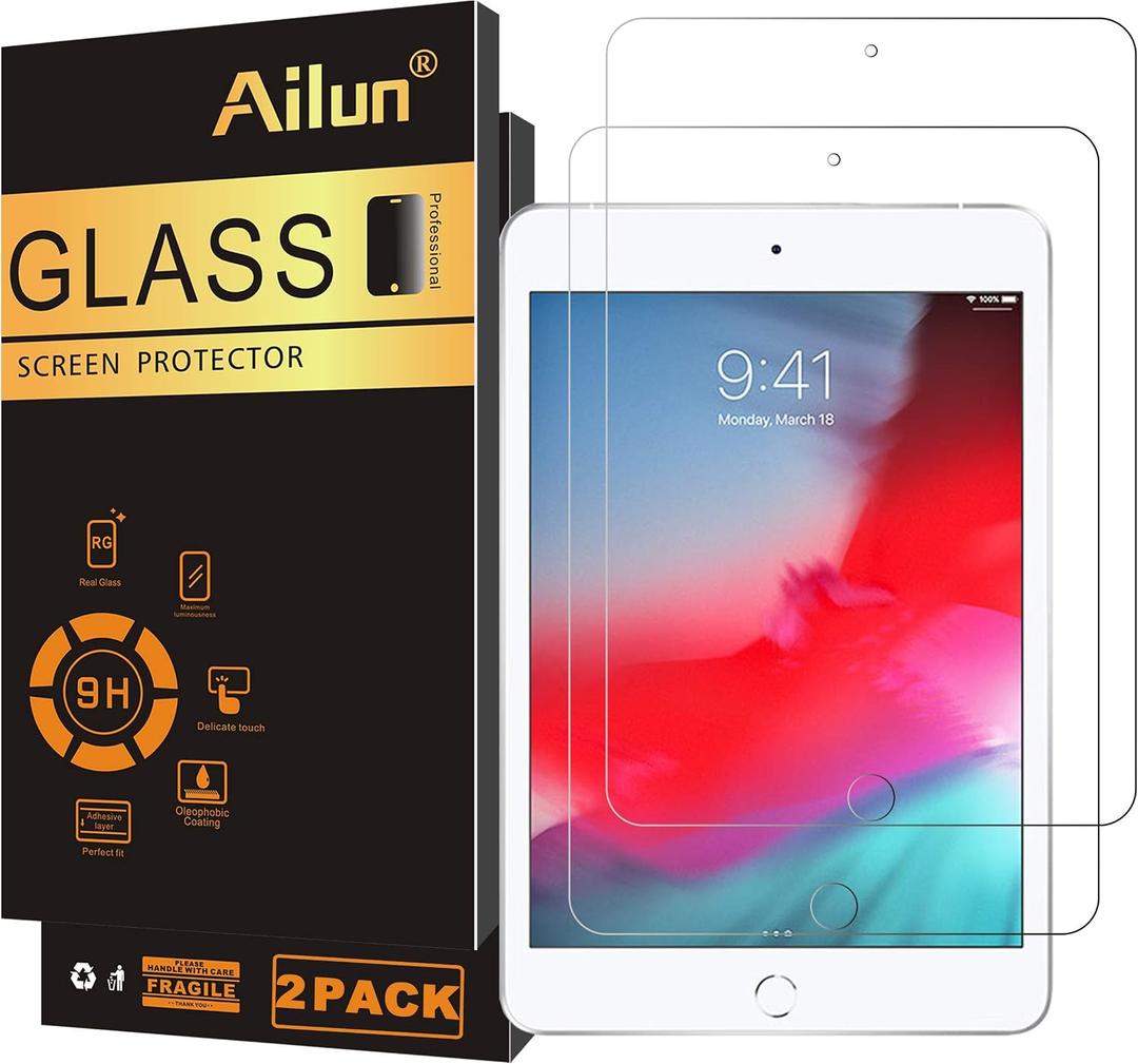 Ailun Screen Protector for iPad Mini 4, iPad Mini 5 2019 2Pack Tempered Glass 2.5D Edge Ultra Clear Transparency Anti Scratches Case Friendly