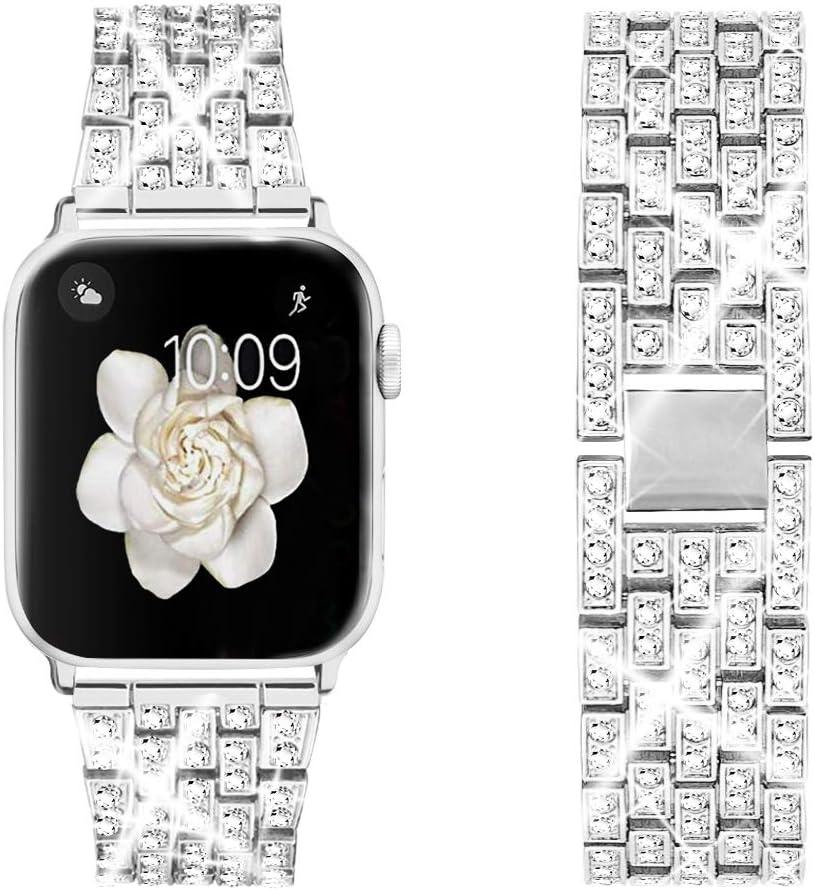 Dsytom Bing Bands Compatible with Apple Watch Band 38mm 40mm 41mm 42mm 44mm 45mm 46mm 49mm, Jewelry Replacement Strap for iWatch Series Ultra 2 10/9/8/7/6/5/4/3/2/1/SE Ultra (Silver)
