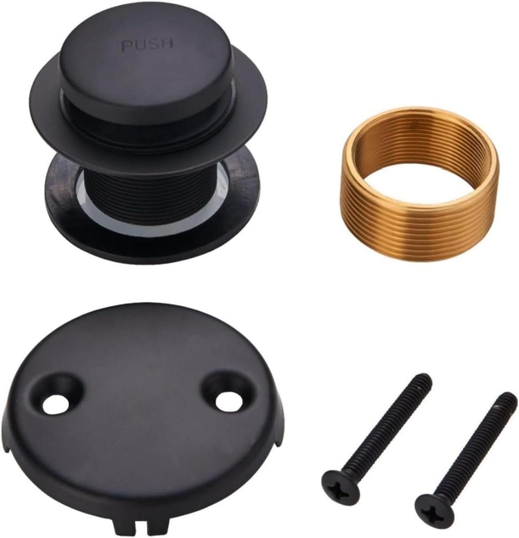 Tub Drain Linkage Assembly with Trip Lever, Bathtub Overflow Stopper Switch Hardware, Bathroom Trim Kit Cover Replacement (Two-Hole Faceplate + Drain Plug)