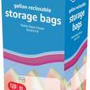 Amazon Basics Reclosable Gallon Food Storage Bags with Double Zipper Seal, Stand and Fill Base, BPA Free, 120 Count