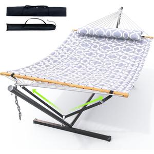 ANAGOO Double Hammock with Stand, Heavy Duty Outdoor Hammock for Two, 500 LBS Capacity, Stable Steel Frame with Balance Strap, Easy Tool-Free Assembly for Patio, Garden, Backyard & Beach,Round Gray