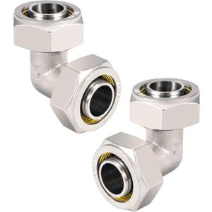 2PCS 3/4 Elbow Air Piping Fittings, Air Line Fittings For Shop Garage Compressed Air line System Kit Brass-Nickel Plated, 200PSI