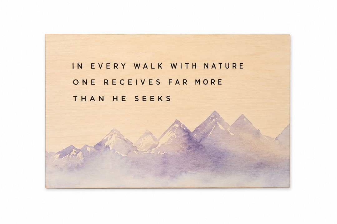 Wooden Nature Wall Decor – Mountain Landscape Inspirational Signб 12" W × 6.5" H
