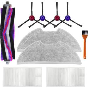 E10s Replacement Parts Accessories Compatible with Eureka E10s Robot Vacuum Cleaner, Including 1 Main Brush, 2 Hepa Filters, 2 Mop Pads, 4 Edge-Sweeping Brushes (9Pc)