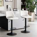 YOUNIKE Bar Stools Set of 2, Adjustable Counter Height Barstools Faux Leather Upholstered Counter Stools with Hollow Back for Kitchen Island, Warm White, Large