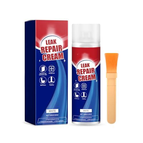 Leak Repair Waterproof Sealant Spray, 3.53 oz Long Lasting Flex Stop Leak, Quick Dry Wall Gap Leaks Repair Cream with Brush, Multi-Surface Indoor and Outdoor Waterproof Coating (White)