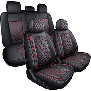 MIROZO Seat Covers, Waterproof Seat Cover Vehicle Cushion Cover Breathable Universal Fit for Most Sedan, Truck and SUV for Tacoma Rogue CX5 Chevy (5PCS Full Set, Black Red)