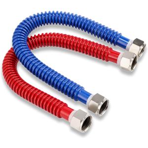 Stainless Steel Corrugated Water Heater Connector, 24-Inch, 1" FIP* 1" FIP red and blue color Corrugated Water flexible hose, Leak-Proof, 2-pack
