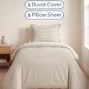 Duvet Cover Twin/Twin XL Size Set - Extra Soft Twin/Twin XL Duvet Cover 68" x 90" with 1 Pillow Sham - Hotel Luxury, Fade Free w/ Zipper Closures & Ties - Comfy, Cozy and Breathable (Beige Stripes)