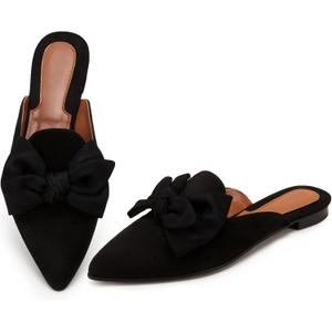 Rilista Mules for Women Slip On Comfortable Pointed Toe Womens Loafers Women's Flats for Women's Mules & Clogs (7.5, Black)