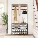 HOOBRO Hall Tree, Coat Rack with Shoe Rack, 39.4” Hall Tree with Bench, 5 Tier Shoe Storage Organizer with 9 Hooks for Entryway, Closet, Sturdy, Industrial, Rustic Brown and Black BF801MT01, 39.4"L x 12.6"W x 74.8"H